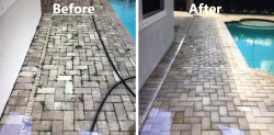Cleaned pavers set around pool